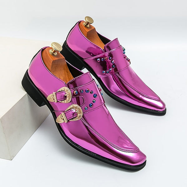 – Metallic Buckle Dress Men's Shoes Pink Fashion Loafers FashionChic