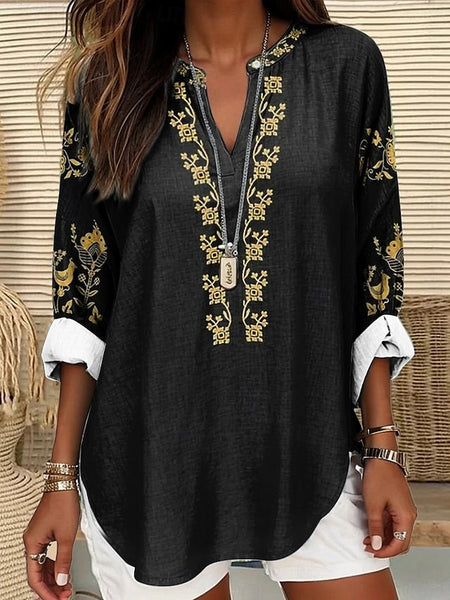 Women's Blouse Linen Like Breathable Lightweight Tunic V FashionChic