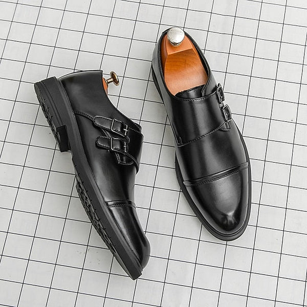 Brown Strap Dress Men's Monk Shoes – Faux Leather Double FashionChic