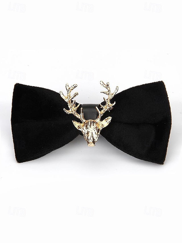 Bow Gold Men's Velvet Pin with Tie Head Deer FashionChic