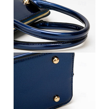 Tote Leather Bag Patent - Green Elegant Women's Shiny FashionChic