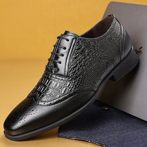 Shoes Brown – Oxford Faux Crocodile Leather Pattern Men's FashionChic