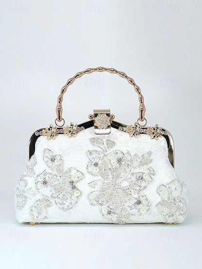 Handbag Floral Pearl and Evening White Lace Elegant with FashionChic