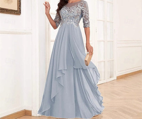 Dress Neck Crew the Mother Floor of Elegant Bride Simple FashionChic