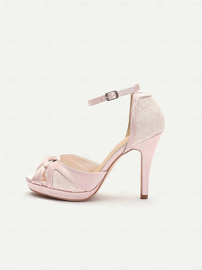 Satin Toe Pink Peep Heel Sandals Women's Elegant with High FashionChic