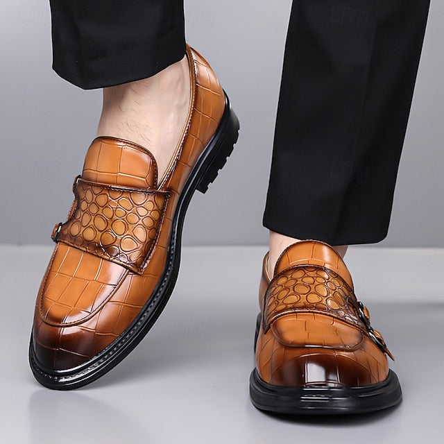 Loafers – Leather Crocodile Faux Pattern with Brown Men's FashionChic