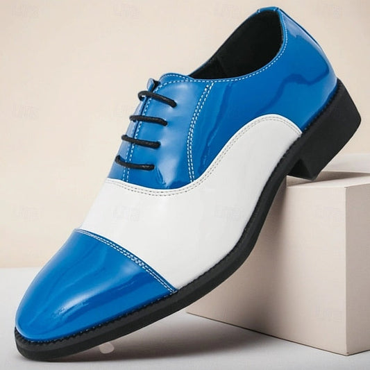 Dress Blue Men's White and Polished Oxford Shoes with FashionChic