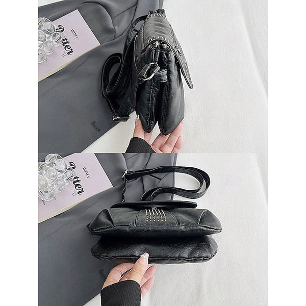 with Faux Bag Women's Leather Brown Crossbody Studded FashionChic