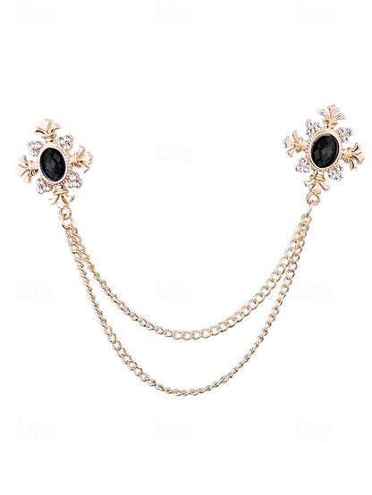 Elegant Double Blue Vintage – Chain Gem Collar Brooch FashionChic