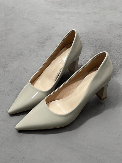 Pointed-Toe Glossy Patent Leather Heel Green Pumps Faux Block FashionChic