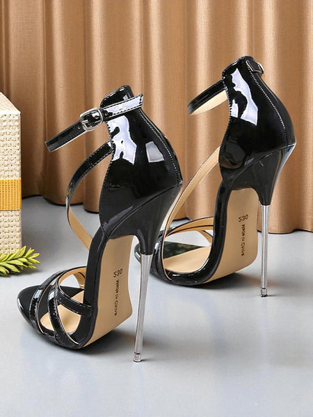 PU Red Sandals High Heels - Strappy Stiletto Women's Patent FashionChic