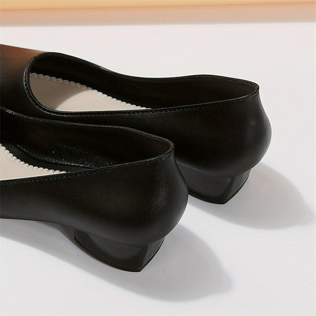 Heel Low Slip-On Pumps Black Classic Women's Toe – Round FashionChic