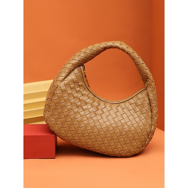 – Leather Round Woven Chic Women's Elegant Ivory Hobo Bag FashionChic