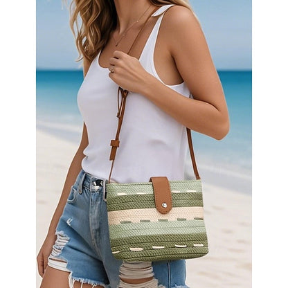 Striped with Bag Colorblock Women's Straw Woven Brown Tote FashionChic