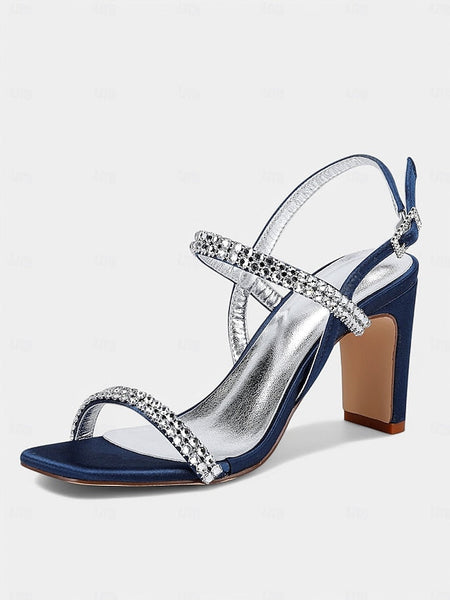 – Sandals Bridal White Women's Rhinestone Heel Block Prom FashionChic