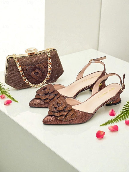 and Women's Glitter Clutch Slingback Heels Matching Evening FashionChic