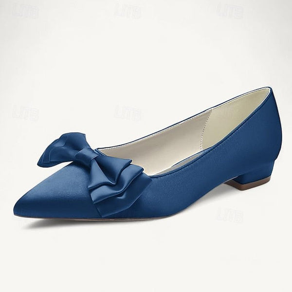 Pointed Low Bowknot Party Shoes Wedding Heel Women's Flats FashionChic