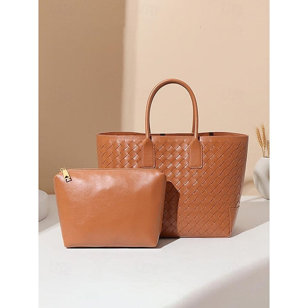 Tote Brown Woven and Women's Leather Bag Stylish – FashionChic