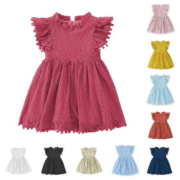 Girls' Party Solid Dress Color Short Sleeve Kids FashionChic