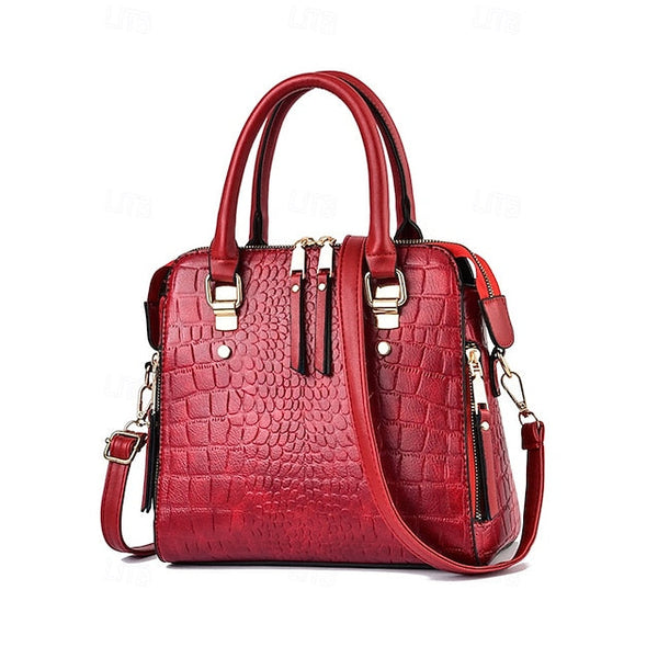 Crocodile Handbag with Women’s Leather Faux Tassel Pattern FashionChic