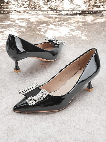 Embellished with Patent Leather Women's Crystal Black Pumps FashionChic