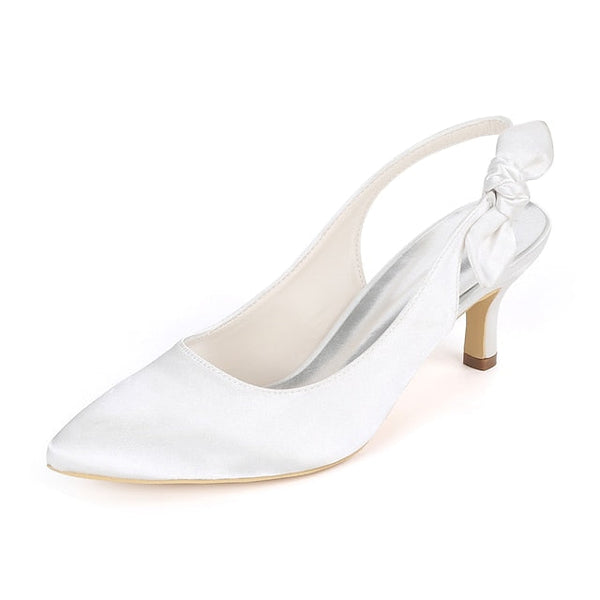 Tie Heels White with Pointed for - Toe Women Slingback Bow FashionChic