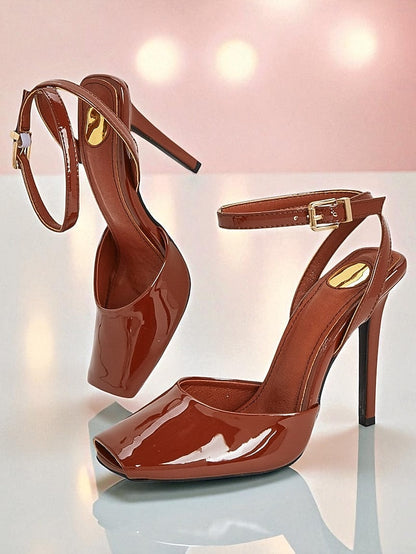 Women's Toe Peep Heels Patent - Dark High Green Leather FashionChic