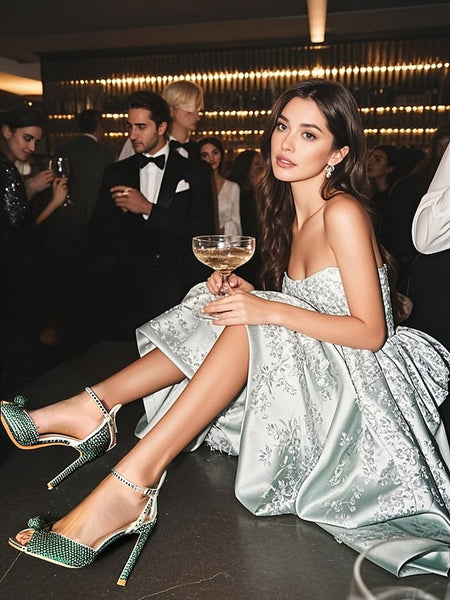 Stiletto Embellished with Sandals Heel Rhinestone Women's FashionChic