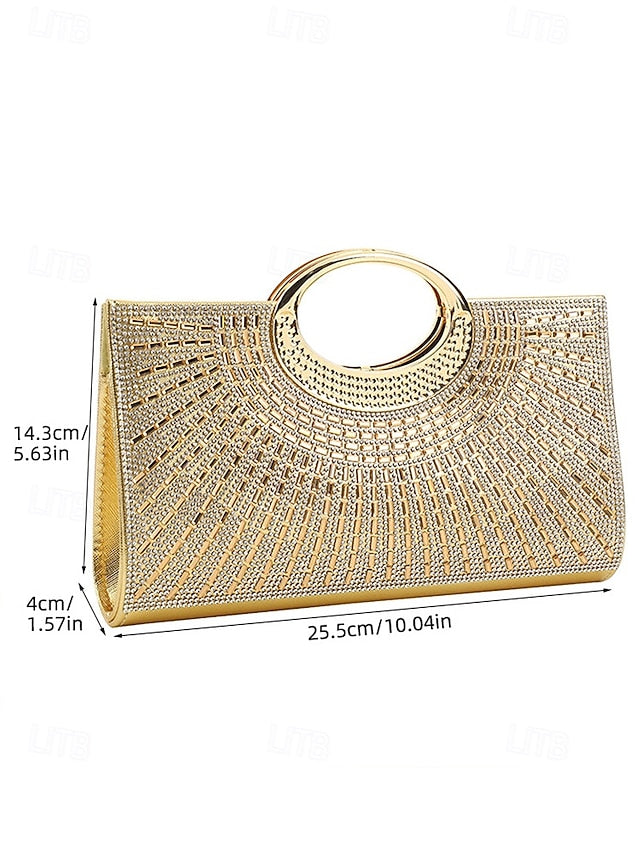 – Evening Gold Handle Glamorous with Round Clutch Crystal FashionChic