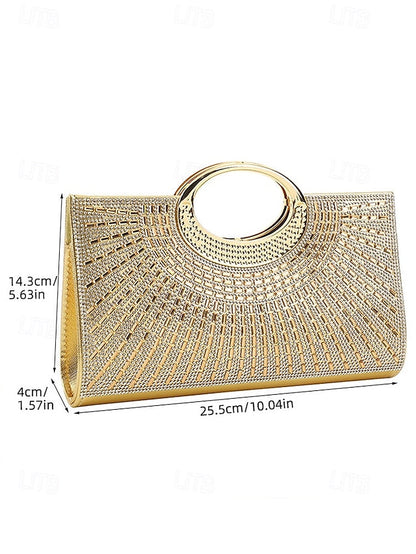 – Evening Gold Handle Glamorous with Round Clutch Crystal FashionChic