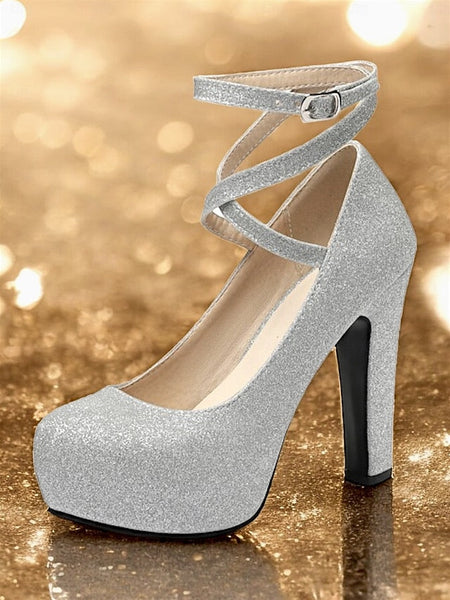 Ankle Glitter Heels Platform – Pink Women's with Strap FashionChic