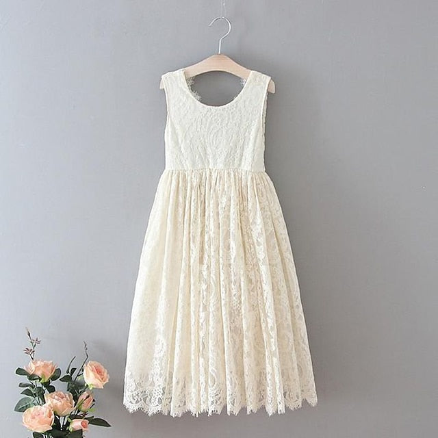 Solid Party Girls' Wedding Colored Sleeveless Kids Dress FashionChic