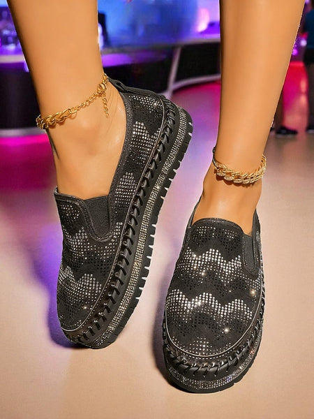 Glitter Sneakers with Slip-On Platform Mesh Women's FashionChic