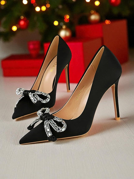 with Women's Heels Pointed Crystal - Bow Stiletto Orange FashionChic