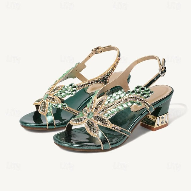 Women's Rhinestone Round Toe Sandals Party Wedding Shoes FashionChic