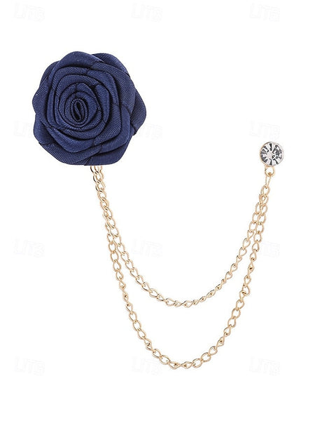 Elegant with – Rose Lapel Red Chain Gold Pin Men's FashionChic