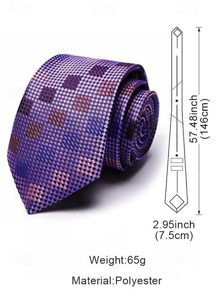 and Square Checkered Men's Pocket Purple Silk Tie – Set FashionChic