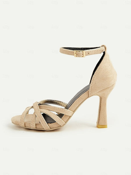 Ankle 1950s Women's Elegant Strappy – Nude Heels Suede FashionChic