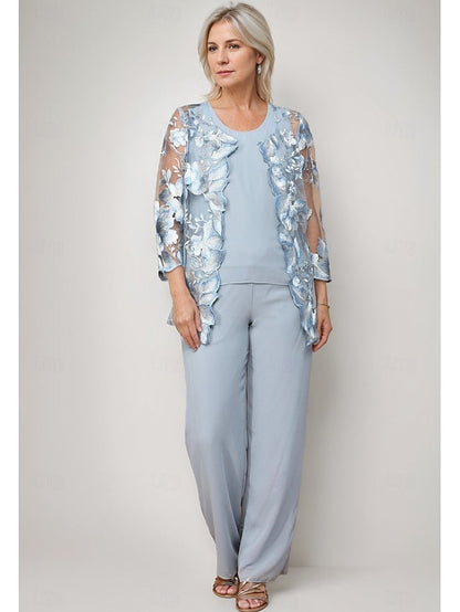 Mother Crew Neck of Elegant the Bride 3 Piece Pantsuit Dress FashionChic