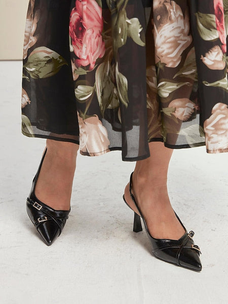 Heels Black with Elegant Women's Pointed Toe Slingback FashionChic