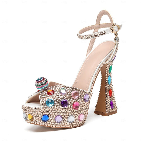 Platform Colorful Sandals Sparkly Rhinestone – Women's FashionChic