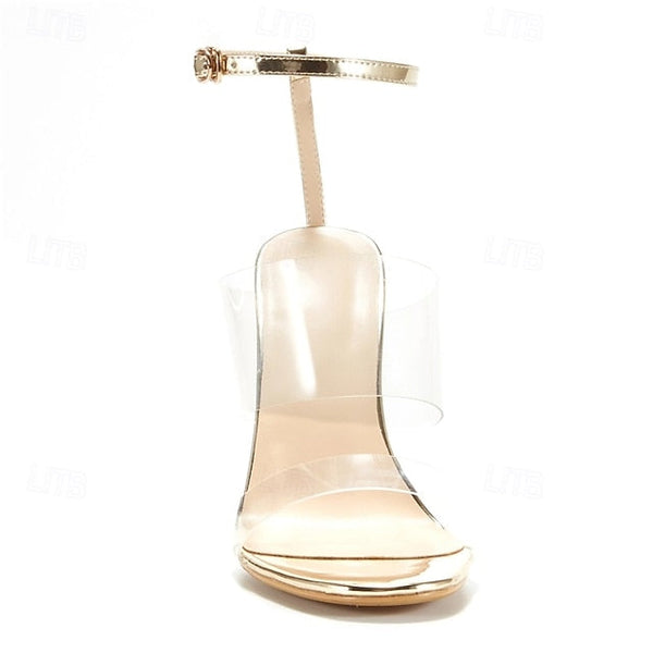 Straps Women's Wedge Transparent Heels Gold with Clear and FashionChic