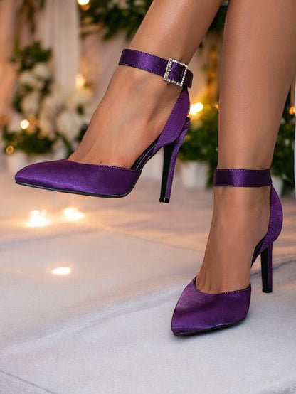 Strap Heels Women's Pointed Purple Ankle Toe – Satin FashionChic