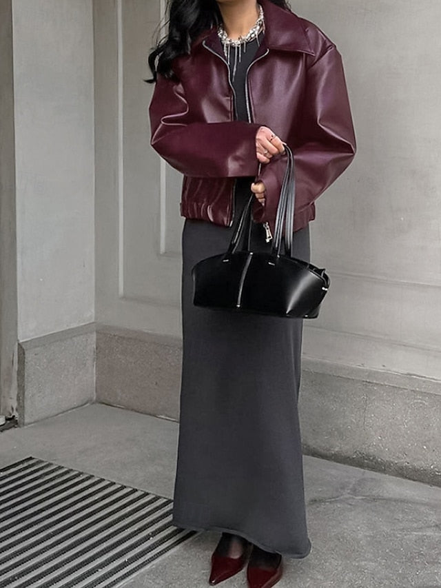 Faux Jacket Warm Women's Zipper Comfortable Pocket Leather FashionChic