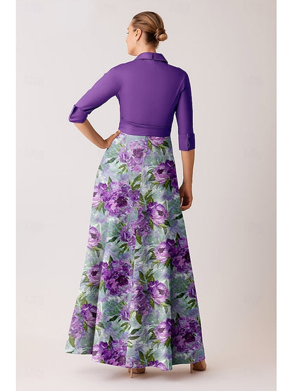 Purple A-Line Blue of Mother Bateau Neck Bride Dress the Elegant FashionChic