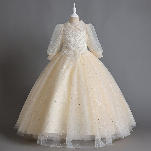 Half Girls' Color Flower Girl Solid Dress Party Kids FashionChic