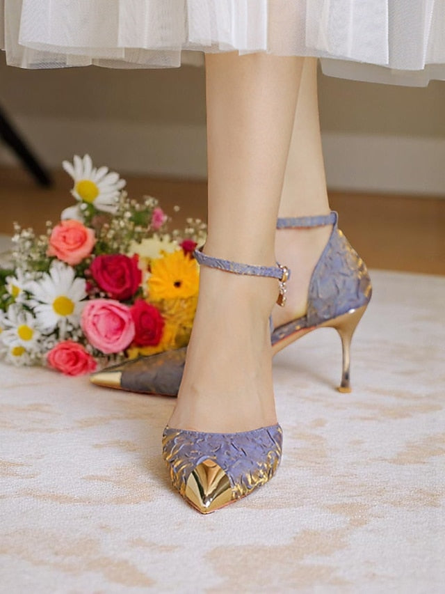 Gold Satin Heels and Beige Women's Pointed Accents with Toe FashionChic