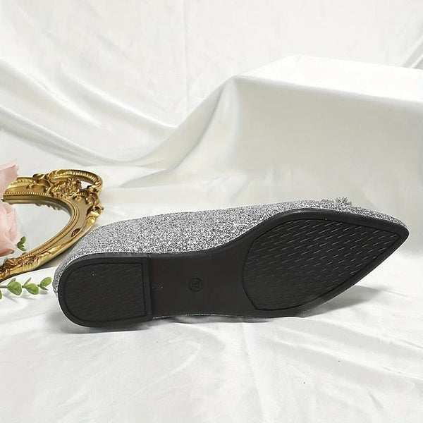 Rhinestone Silver Glitter Flats Embellished with Women's FashionChic