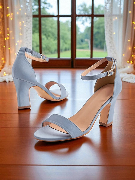 Women's Light Blue Heel Open High - Toe Sandals Ankle Strap FashionChic