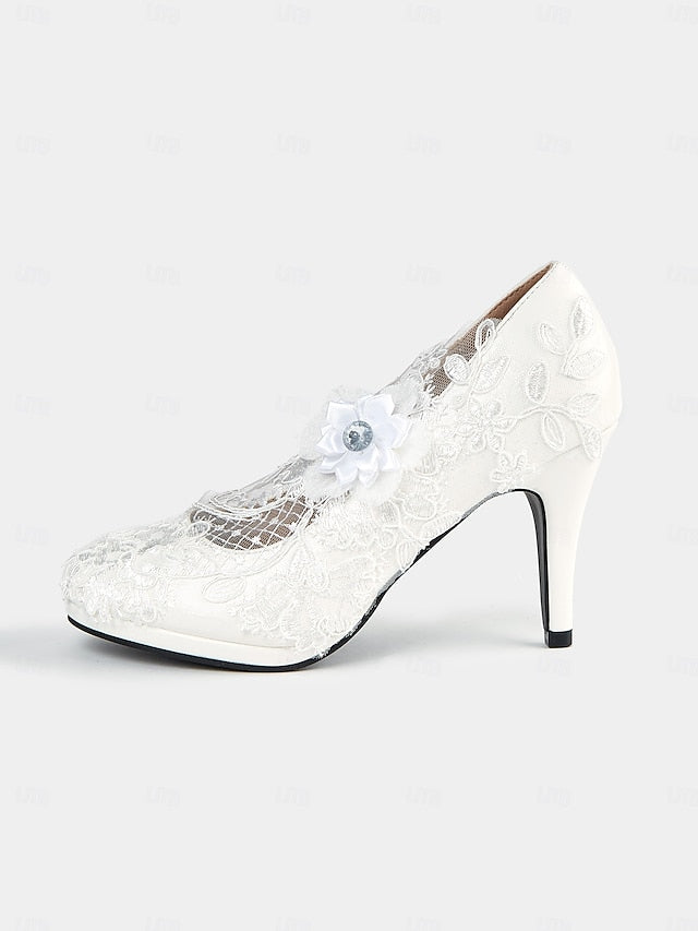 High Shoes Floral Embellishments with Lace Heel – White Bridal FashionChic